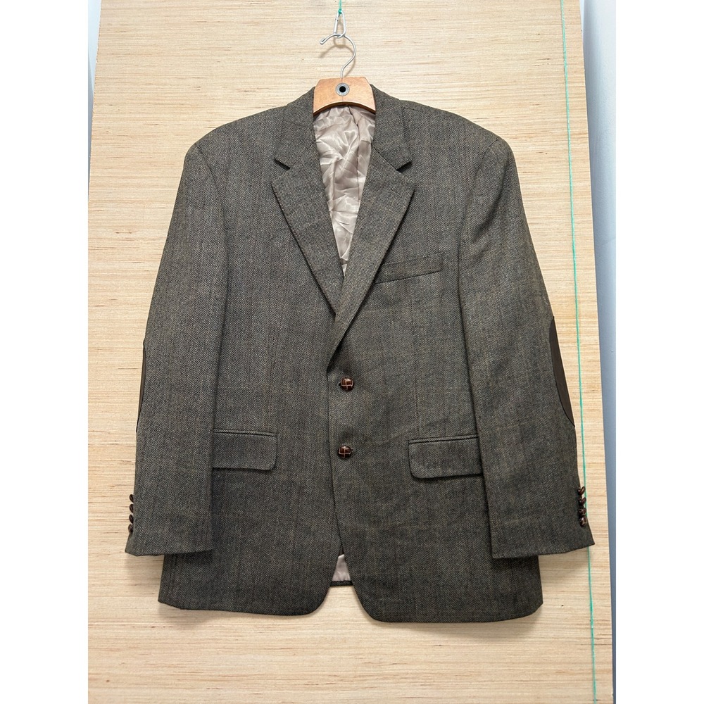 Lauren‎ Ralph Lauren Mens Herringbone Blazer Brown Elbow Patches Sport Coat 44R